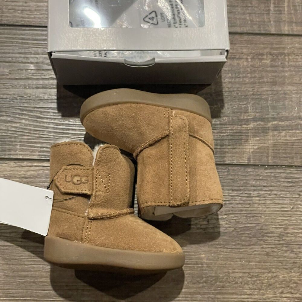 UGG I KEELAN Boot Infant 0/1 Chestnut Suede Shoes Fur Lined Winter Boots NEW - Picture 6 of 9